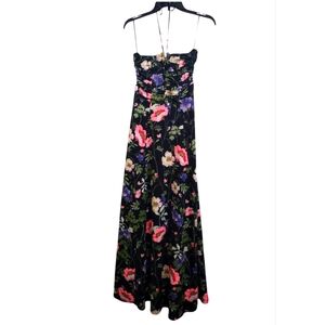 Express Black Multicolor Floral Maxi Dress Lace Up Front Sleeveless Size 4